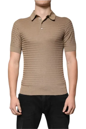 Dolce & Gabbana Top, Herre, Brun, XS, Silke Polo T-shirt Brun Kort Ærmer