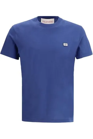 VALENTINO Top, Herre, Blå, S, Bomuld, Kontrast Logo Patch Bomuld T-shirt