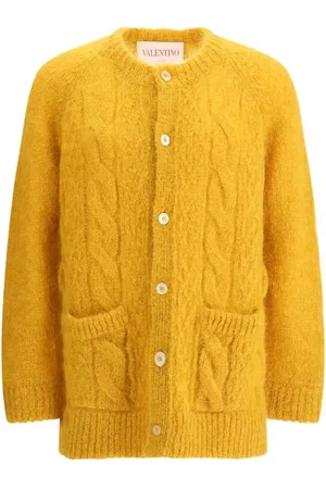 VALENTINO Strik, Herre, Gul, M, Uld, Flettede Uld Maxi Cardigan