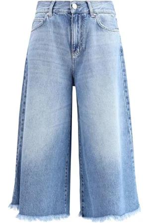 Pinko Shorts, Dame, Blå, W30, Denim, Højtaljede denim shorts med frynsede kanter