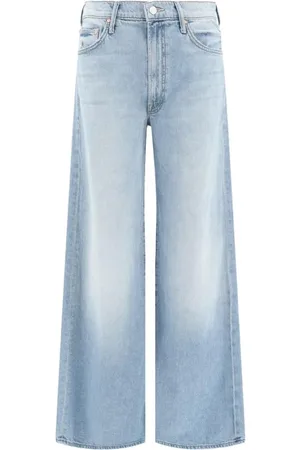 Mother Jeans, Dame, Blå, W26, Bomuld, Højtaljede Wide-Leg Jeans med Bæltestropper