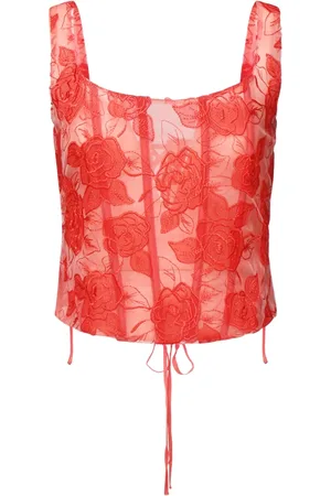 For Love & Lemons Top, Dame, Rød, L, Uld, Rød Broderet Rose Top