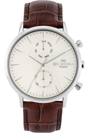 Ben Sherman Tilbehør, Herre, Brun, ONE SIZE, Læder, Rustfrit stål læderrem ur