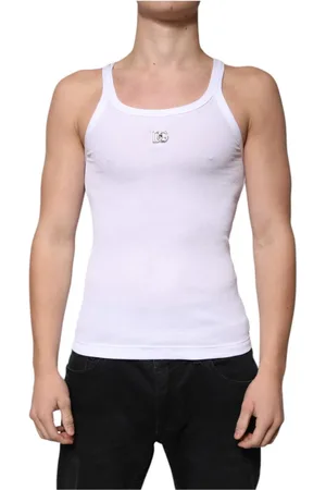 Dolce & Gabbana Top, Herre, Hvid, XS, Bomuld, Hvid Ærmeløs Logo T-shirt