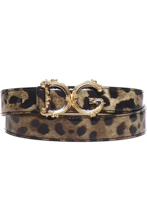 Dolce & Gabbana Tilbehør, Dame, Brun, 90 CM, Leopard Baroque DG Logo Animal Print Bælte