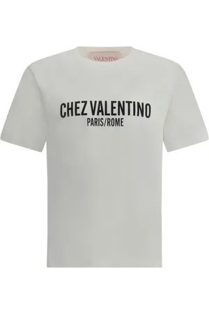 VALENTINO Top, Herre, Hvid, S, Bomuld, Monogram Bomuld T-shirt med Ribbed Krave