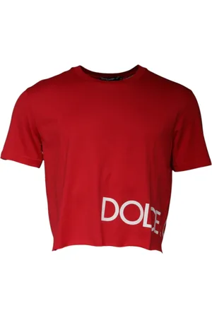 Dolce & Gabbana Top, Herre, Rød, XL, Bomuld, Rød Logo Printet Cropped T-shirt