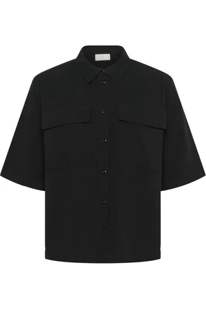 Kaffe Bluser & Skjorter, Dame, Sort, XL, Uld, Sort Dyb Skjortebluse Stilfuld