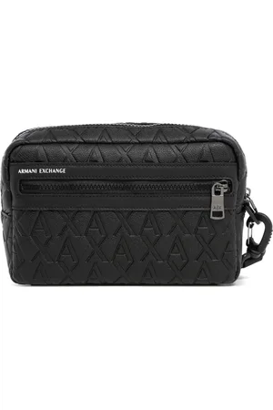 Armani Exchange Taske, Herre, Sort, ONE SIZE, Polyester, Toilettaske med logo mønster og lynlås