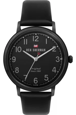 Ben Sherman Tilbehør, Herre, Sort, ONE SIZE, Læder, Sort læder kvarts analog ur