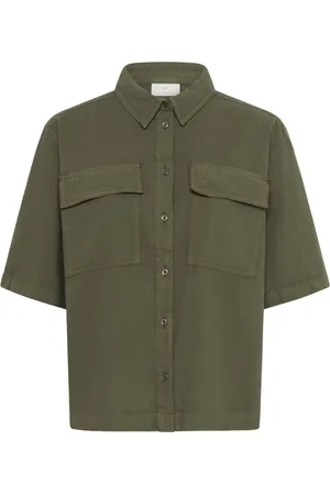 Kaffe Bluser & Skjorter, Dame, Grøn, XS, Uld, Stilfuld Grape Leaf Skjortebluse