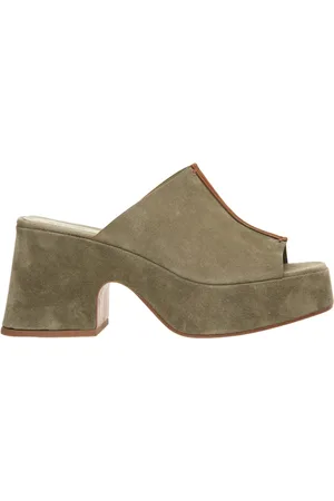 Curiosité Sko, Dame, Grøn, 38 EU, Uld, Grøn Ruskind Træsko Elegant Platform Pumps