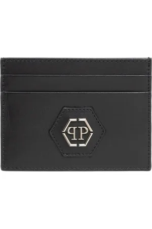 Philipp Plein Tilbehør, Herre, Sort, ONE SIZE, Læder, Hexagon Kortholder med Logo