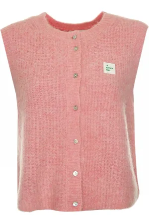 American Vintage Strik, Dame, Lyserød, L, Uld, Ærmeløs Cardigan med knaplukning