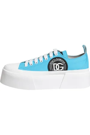 Dolce & Gabbana Sko, Dame, Blå, 39 EU, Bomuld, Canvas Logoprint Platform Sneakers Blå Hvid