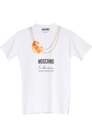 Moschino Top, Dame, Hvid, M, Bomuld, Croissant Print Hvid Kortærmet T-shirt