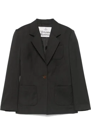 Vivienne Westwood Jakke, Dame, Sort, M, Uld, Kulgrå Knappet Jakke med Skulderpuder