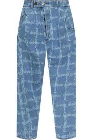 Vivienne Westwood Jeans, Herre, Blå, W32, Blå Logo Print Jeans Knappelukning