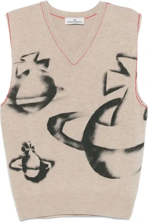 Vivienne Westwood Strik, Herre, Grå, S, Beige V-Neck Sleeveless Sweater