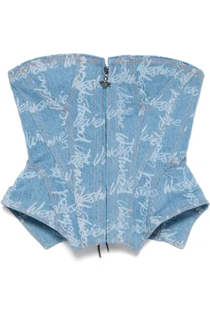 Vivienne Westwood Top, Dame, Blå, 2XS, Blå Logo Print Lace-Up Top