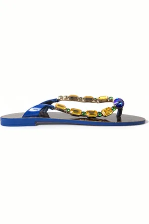 Dolce & Gabbana Sko, Dame, Blå, 37 1/2 EU, Læder, Blå Læder Flade Sandaler Elegant Stil