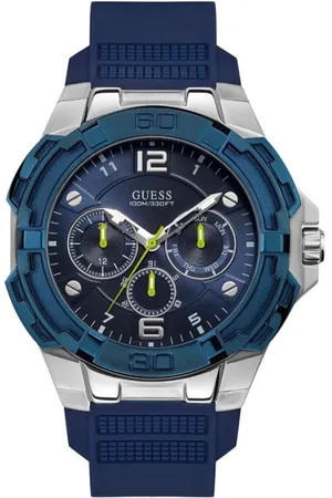 Guess Tilbehør, Herre, Blå, ONE SIZE, Uld, Blåt Gummi Analog Ur
