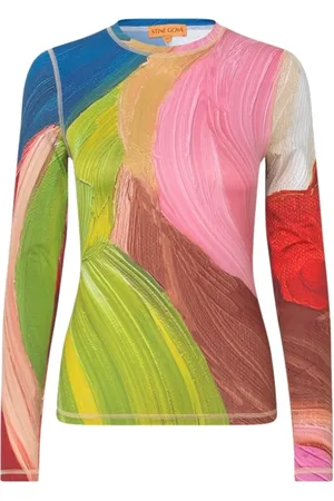 STINE GOYA Top, Dame, Flerfarvet, XS, Uld, Abstrakt Print Langærmet Top