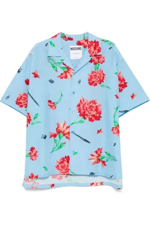 Moschino Skjorte, Herre, Blå, M, Uld, Blå Splash Skjorte med Sideslidser
