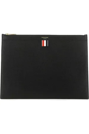 Thom Browne Taske, Herre, Sort, ONE SIZE, Uld, Stilfuld sort læder dokumentmappe