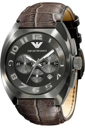 Emporio Armani Tilbehør, Herre, Brun, ONE SIZE, Læder, Læder Quartz Analog Ur, Rustfrit Stål