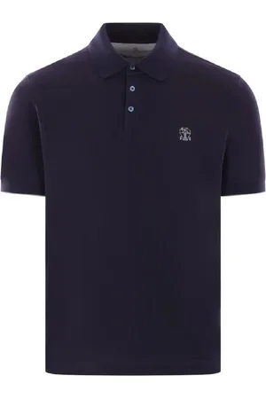 Brunello Cucinelli Top, Herre, Blå, XL, Bomuld, Luksuriøs Kortærmet Polo