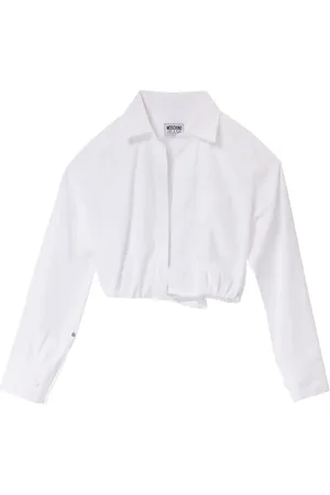 Moschino Bluser & Skjorter, Dame, Hvid, M, Bomuld, Hvid Cropped Skjorte med Elastisk Hem