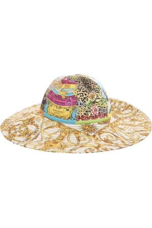 Moschino Tilbehør, Dame, Flerfarvet, M, Bomuld, Kanvas Tørklæde Print Bredskygget Hat