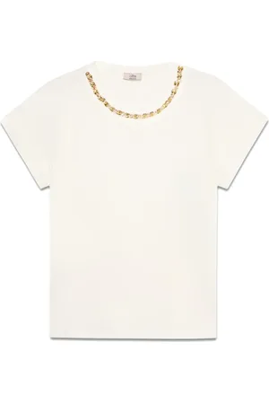 Oltre Top, Dame, Hvid, L, Bomuld, T-shirt med juvelbroderi