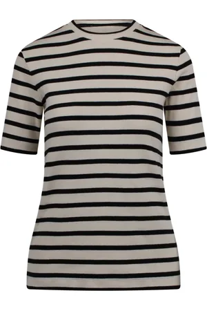 Jil Sander Strik, Dame, Flerfarvet, M, Bomuld, Stribet strikket T-shirt med logo