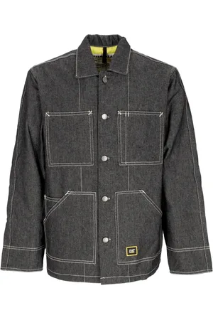 Caterpillar Jakke, Herre, Sort, XL, Denim, Sort denim arbejdsjakke med quiltet indvendig