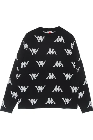 Kappa Strik, Herre, Sort, XL, Bomuld, Klassisk Herre Crewneck Sweater Sort/Hvid