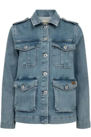 Mos Mosh Jakke, Dame, Blå, XS, Denim, Denimjakke med militærinspirerede detaljer