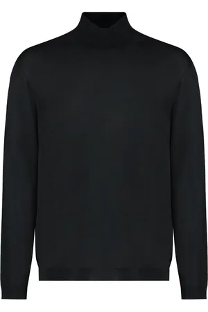 Roberto Collina Strik, Herre, Sort, M, Uld, Ribstrikket Turtleneck Pullover