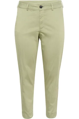 Kaffe Bukser, Dame, Grøn, 3XL, Uld, Grønne Chino Bukser med Bred Talje