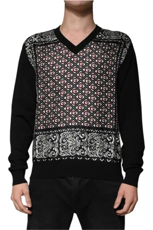 Dolce & Gabbana Strik, Herre, Sort, M, Uld, Sort Uld V-hals Logo Sweater