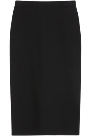 Max Mara Nederdel, Dame, Sort, S, Uld, Strikket midi-nederdel med elastisk talje