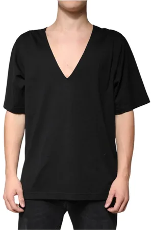 Dolce & Gabbana Top, Herre, Sort, 2XL, Bomuld, Sort Bomuld V-hals T-shirt