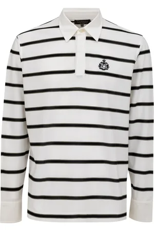 CANALI Top, Herre, Hvid, L, Bomuld, Stribet Langærmet Poloshirt