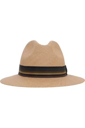 Max Mara Tilbehør, Dame, , 57 CM, Stribet Fedora Hat med Metal Monogram