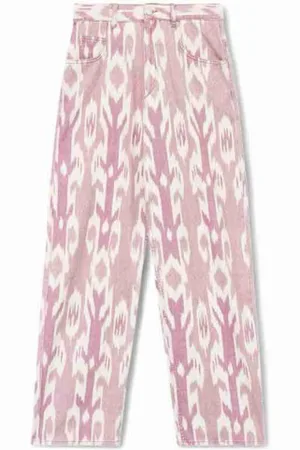 Isabel Marant Bukser, Dame, Lyserød, S, Denim, Vide Ben Denim Bukser med Ikat Print
