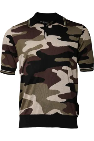 Dolce & Gabbana Top, Herre, Flerfarvet, L, Silke Camo Polo T-shirt