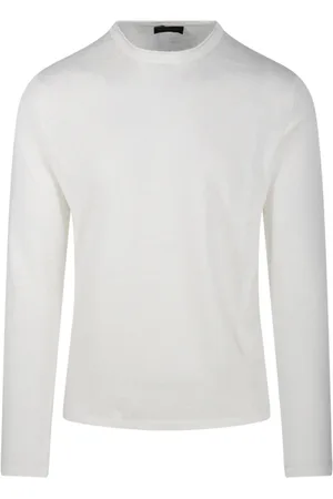 Roberto Collina Strik, Herre, Hvid, M, Bianco Rund Hals Sweater Rb2002