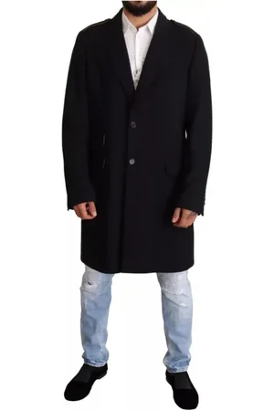 Dolce & Gabbana Frakke, Herre, Blå, S, Uld, Blå Uld Trench Coat med Guld Silke