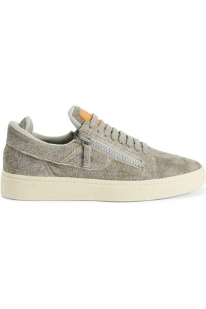Giuseppe Zanotti Sko, Herre, Grå, 44 EU, Denim, Denim Print Lace-Up Sneaker